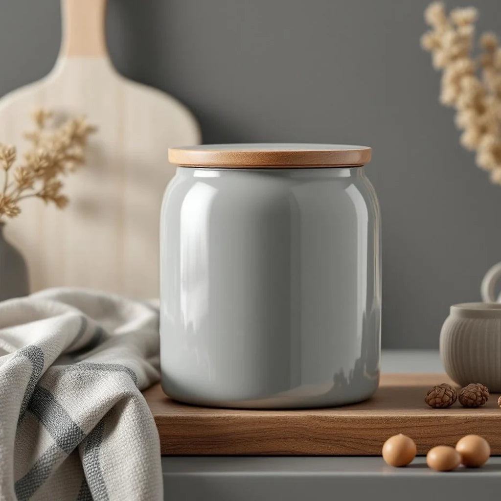 Ceramic Decorative Jar with Lid in Fog Gray
