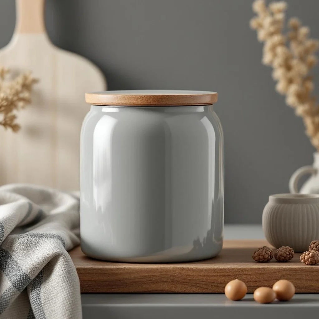 Ceramic Decorative Jar with Lid in Fog Gray