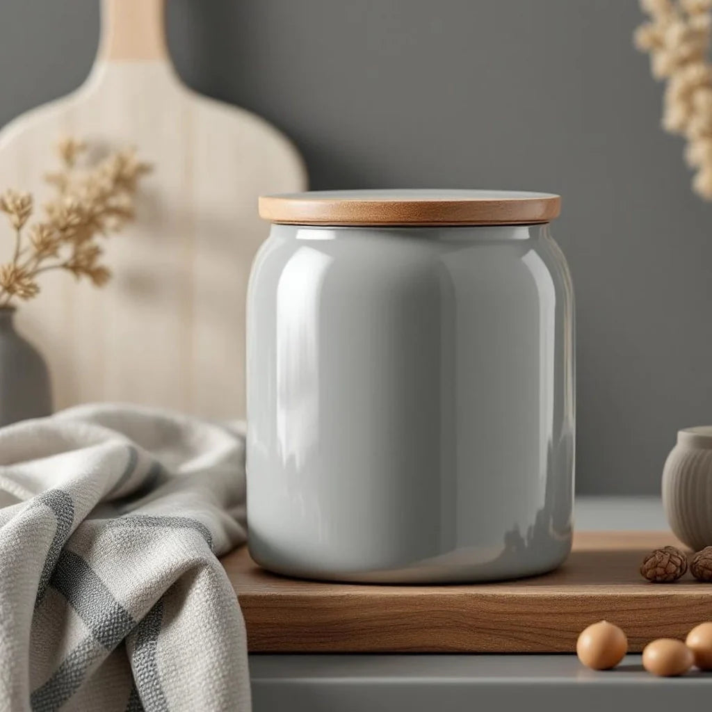 Ceramic Decorative Jar with Lid in Fog Gray