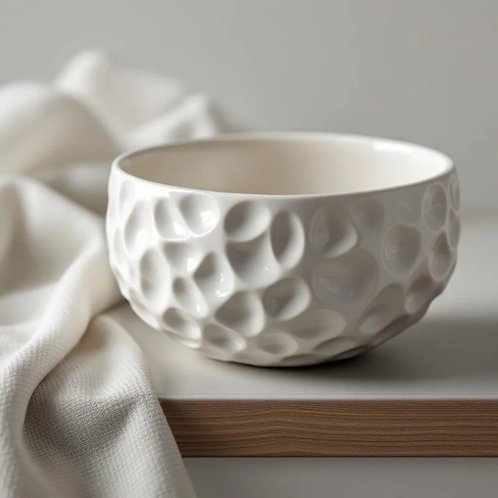 Decorative Ceramic Bowl in Ripple White