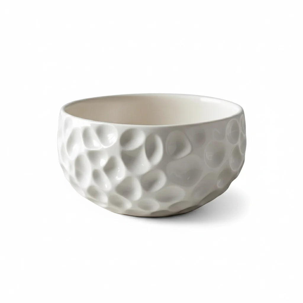 Decorative Ceramic Bowl in Ripple White