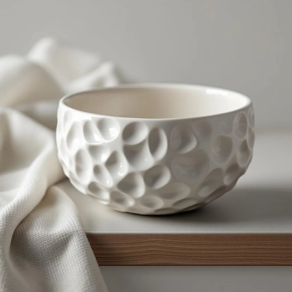 Decorative Ceramic Bowl in Ripple White