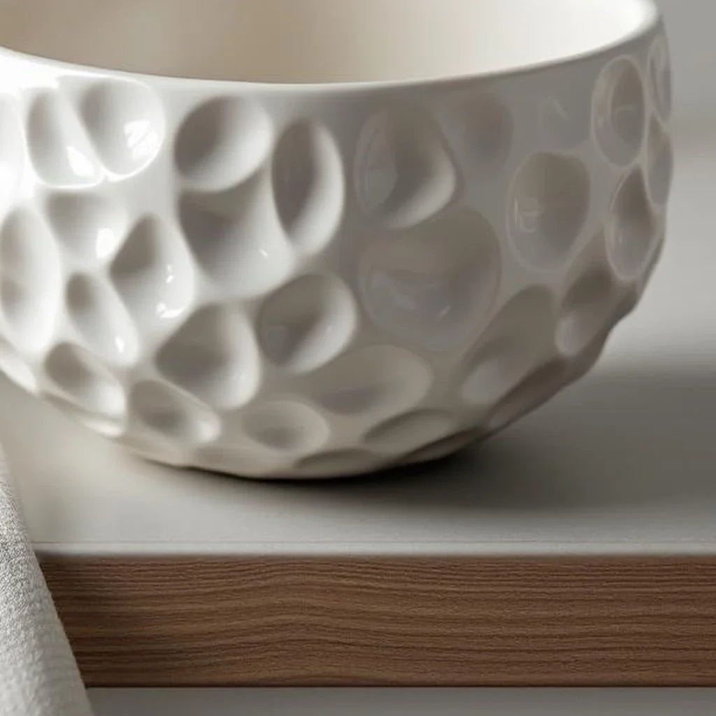 Decorative Ceramic Bowl in Ripple White