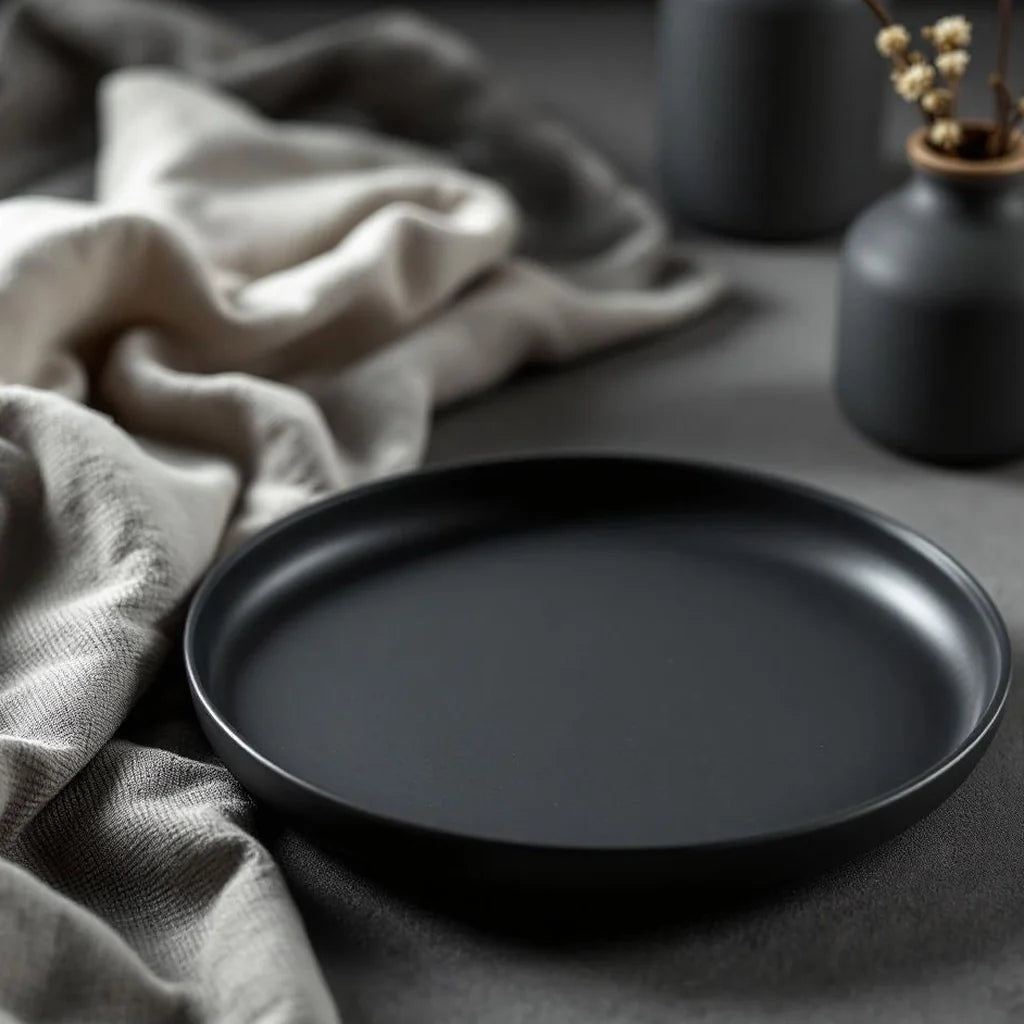 Decorative Stoneware Plate in Matte Charcoal