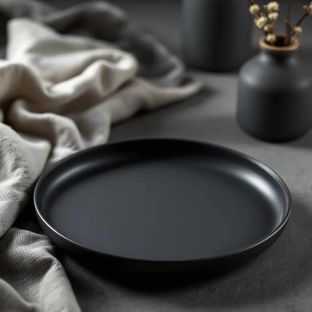 Decorative Stoneware Plate in Matte Charcoal