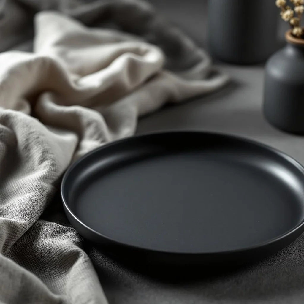 Decorative Stoneware Plate in Matte Charcoal