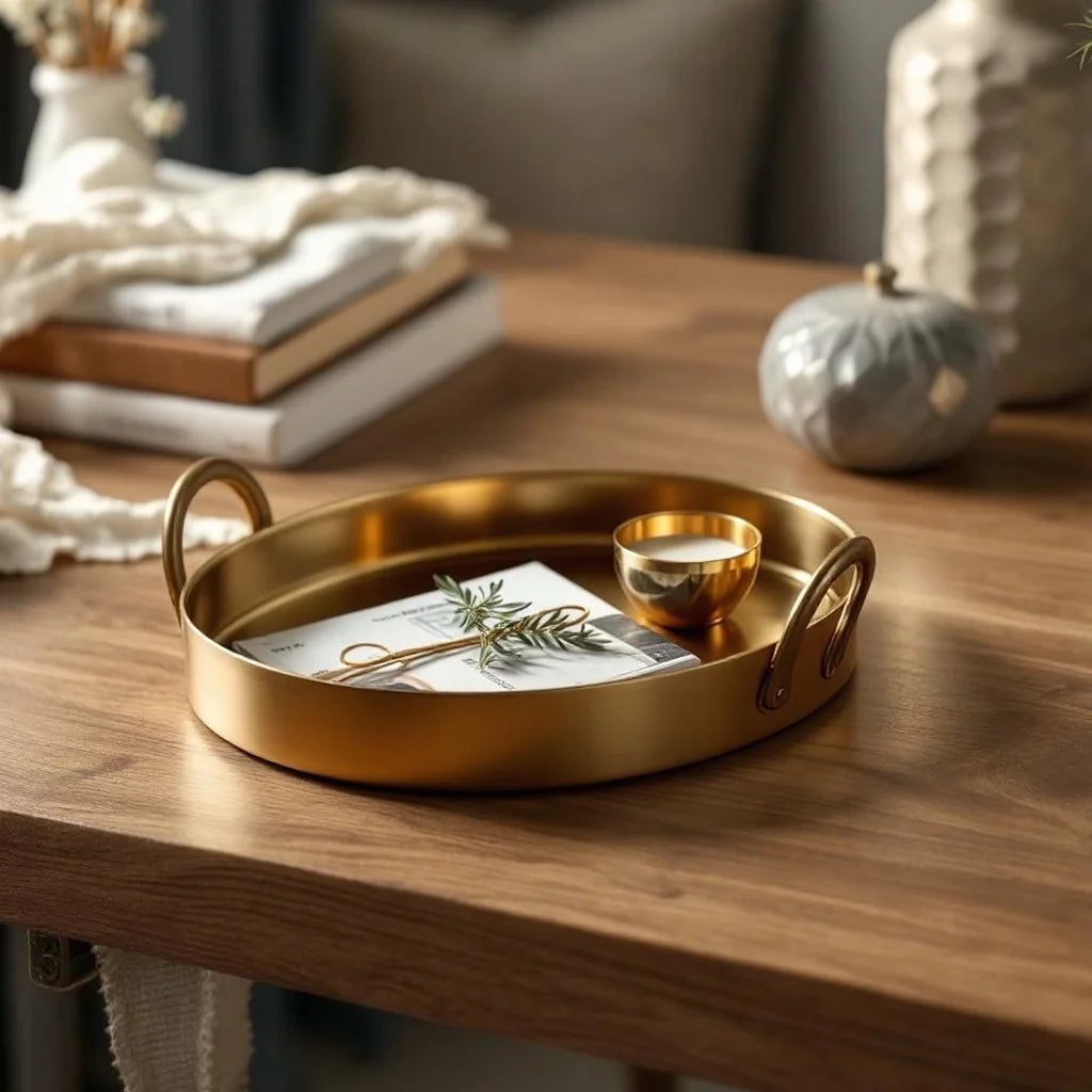 Decorative Tray in Brushed Brass Oval