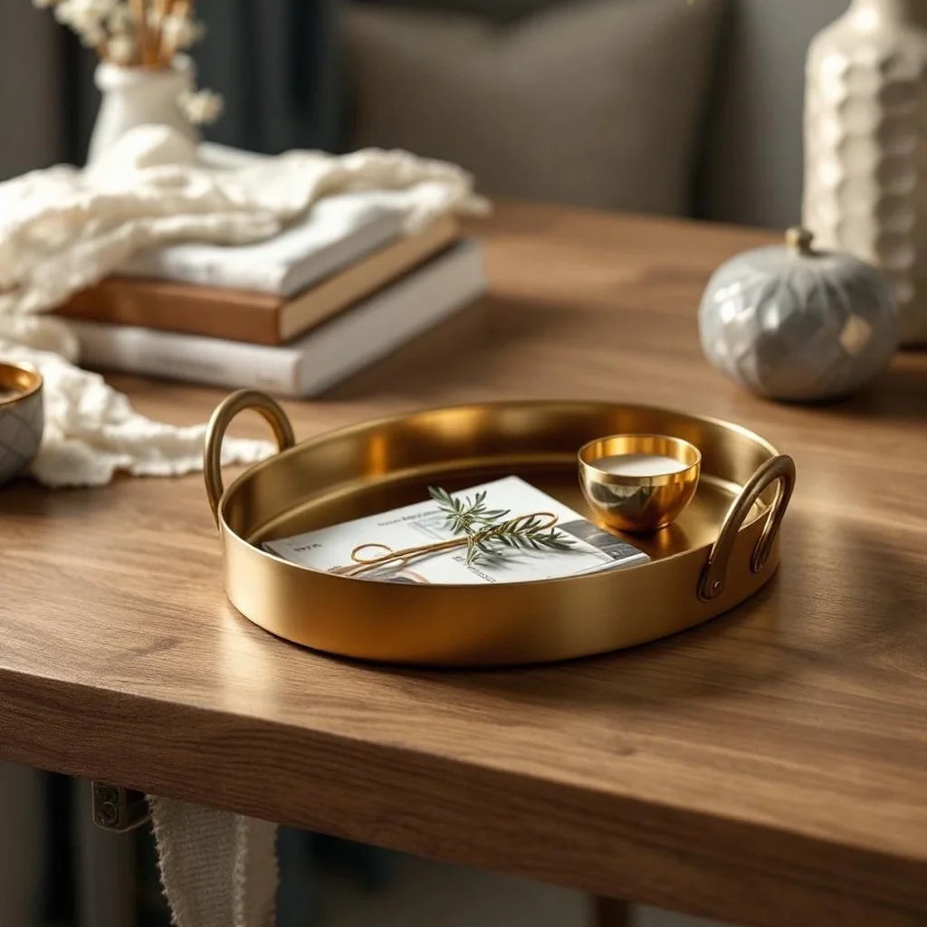 Decorative Tray in Brushed Brass Oval