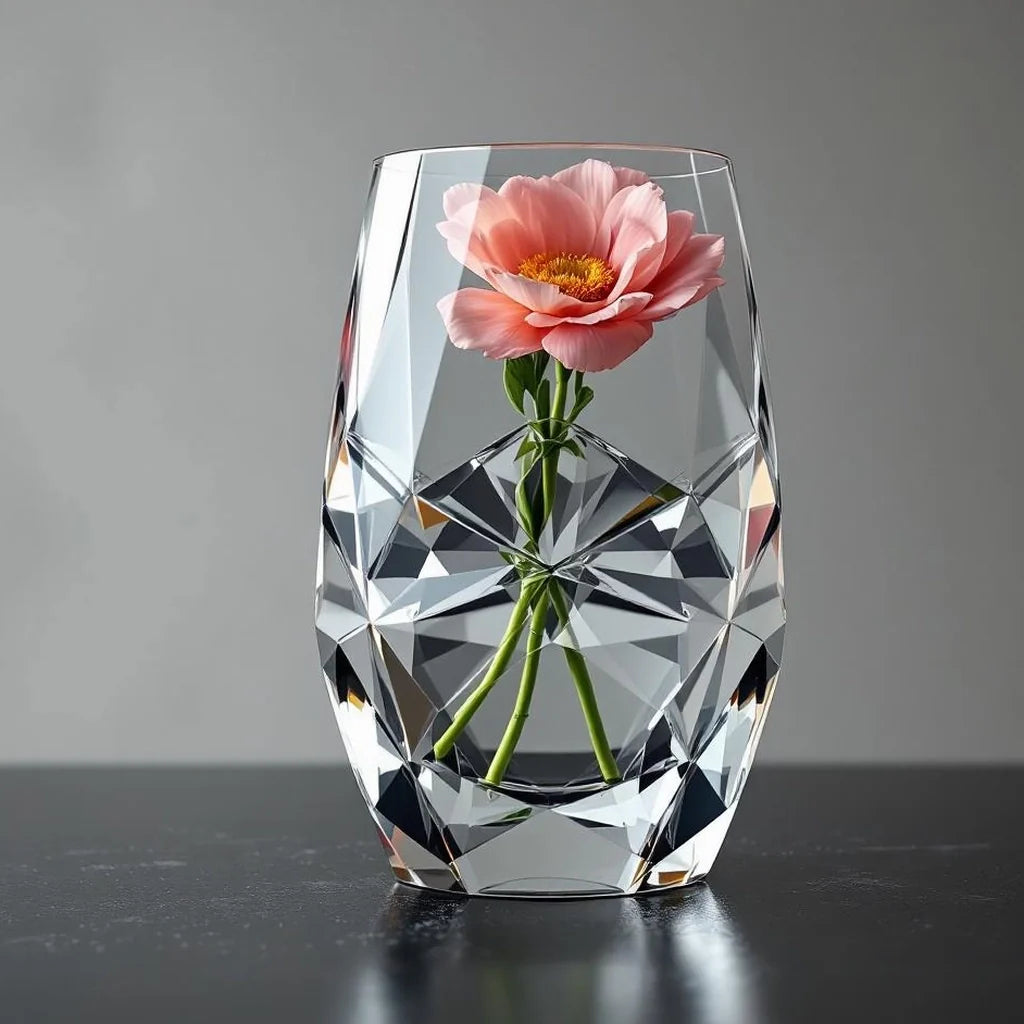 Faceted Crystal Vase in Clear Optical Glass