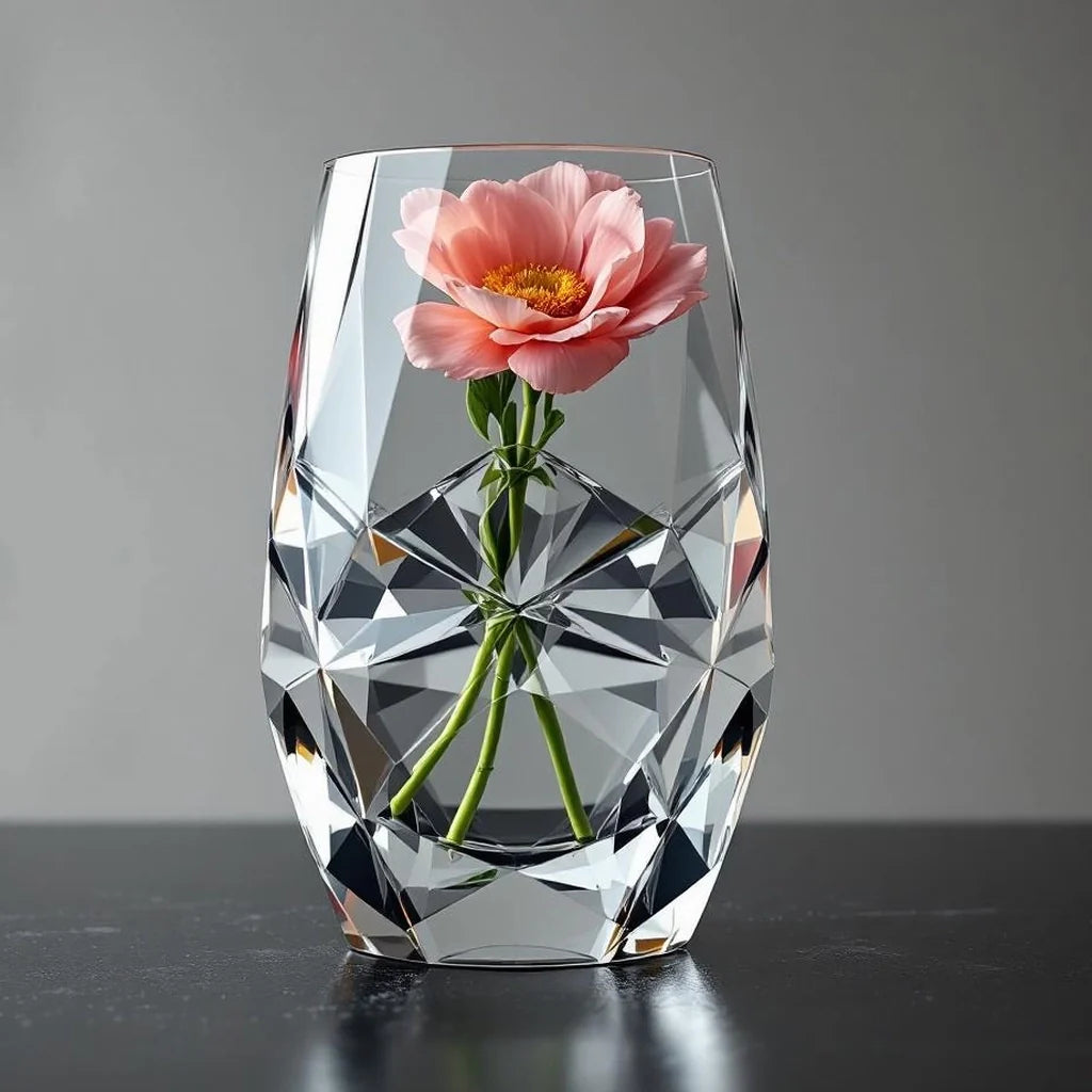Faceted Crystal Vase in Clear Optical Glass