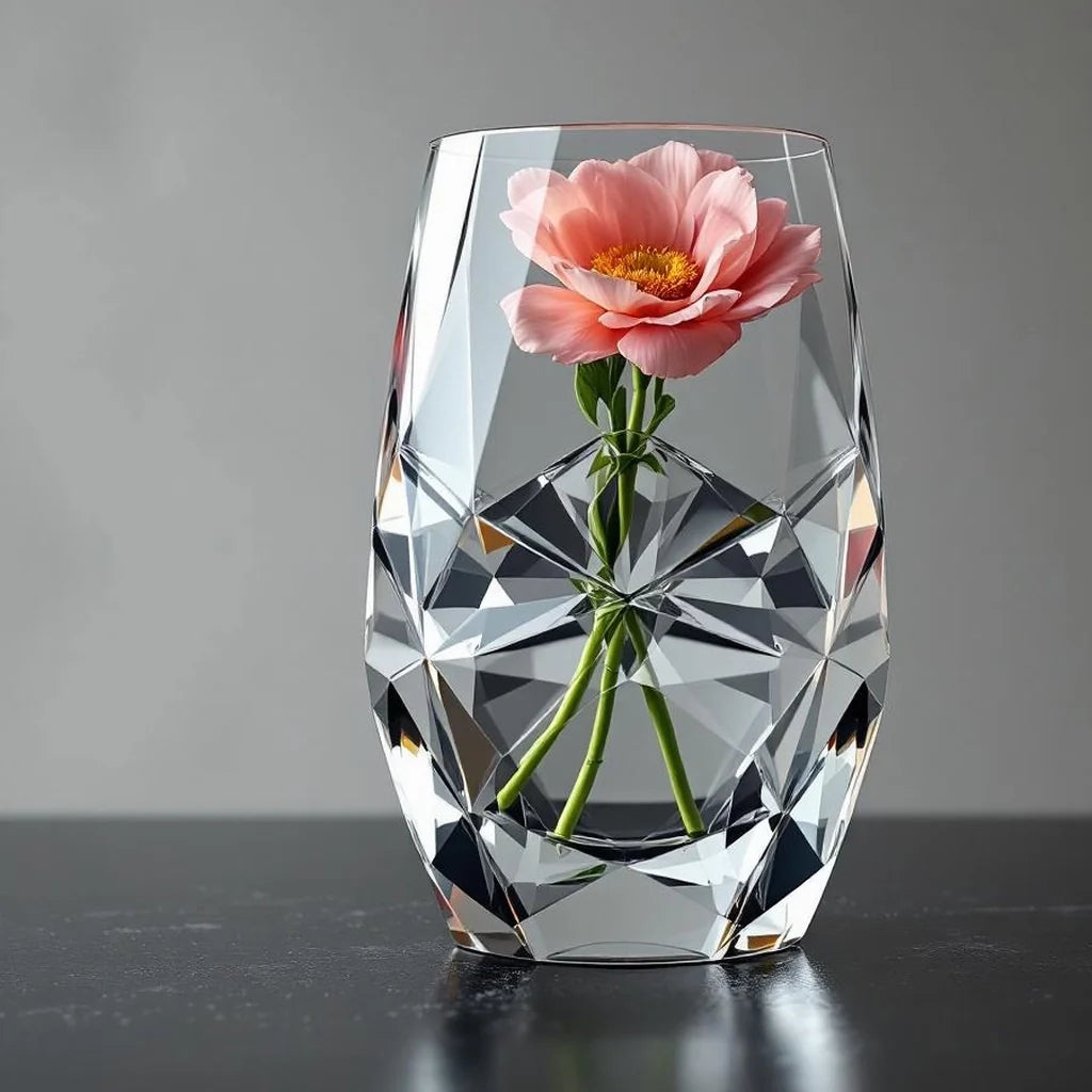 Faceted Crystal Vase in Clear Optical Glass