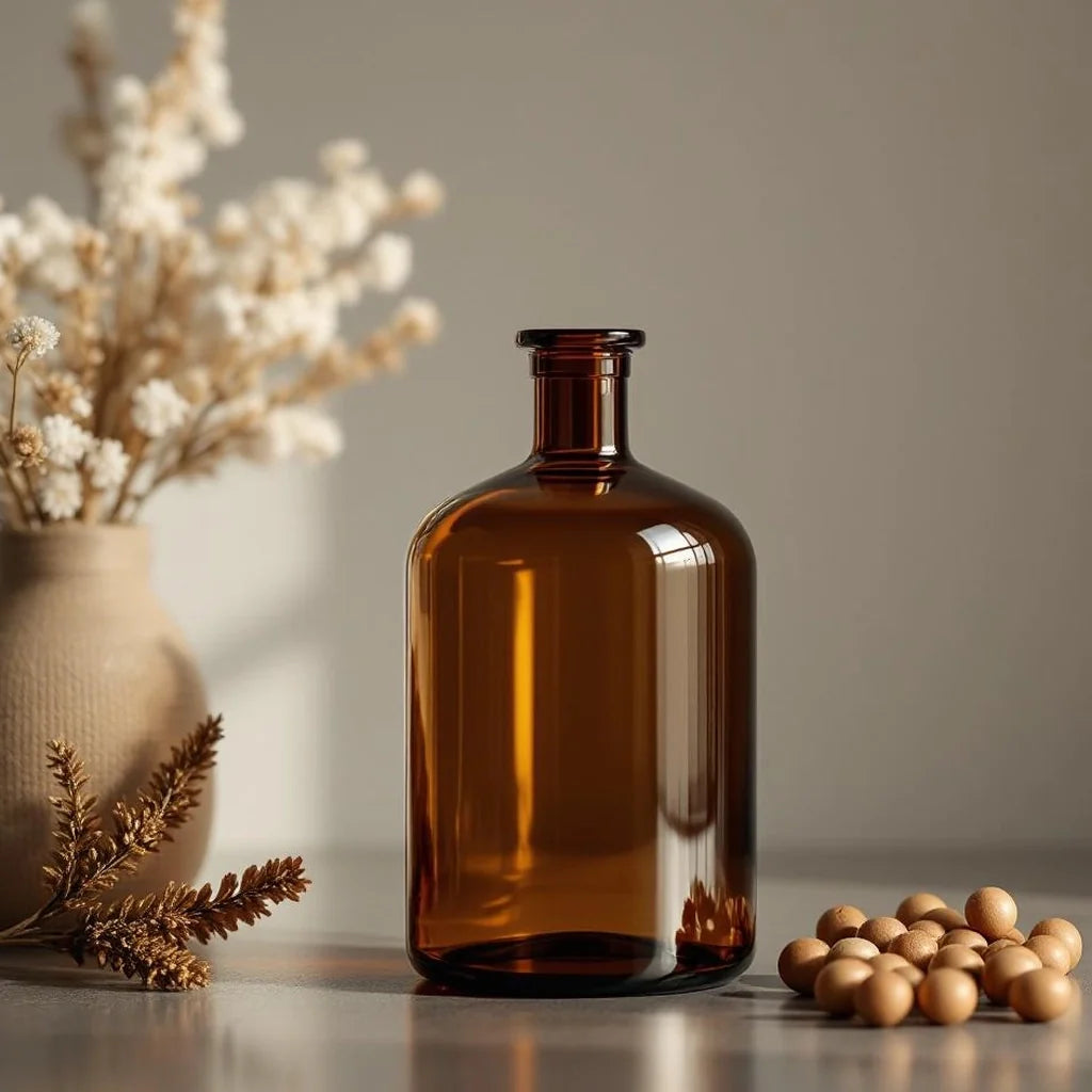 Glass Decorative Bottle with Amber Tint