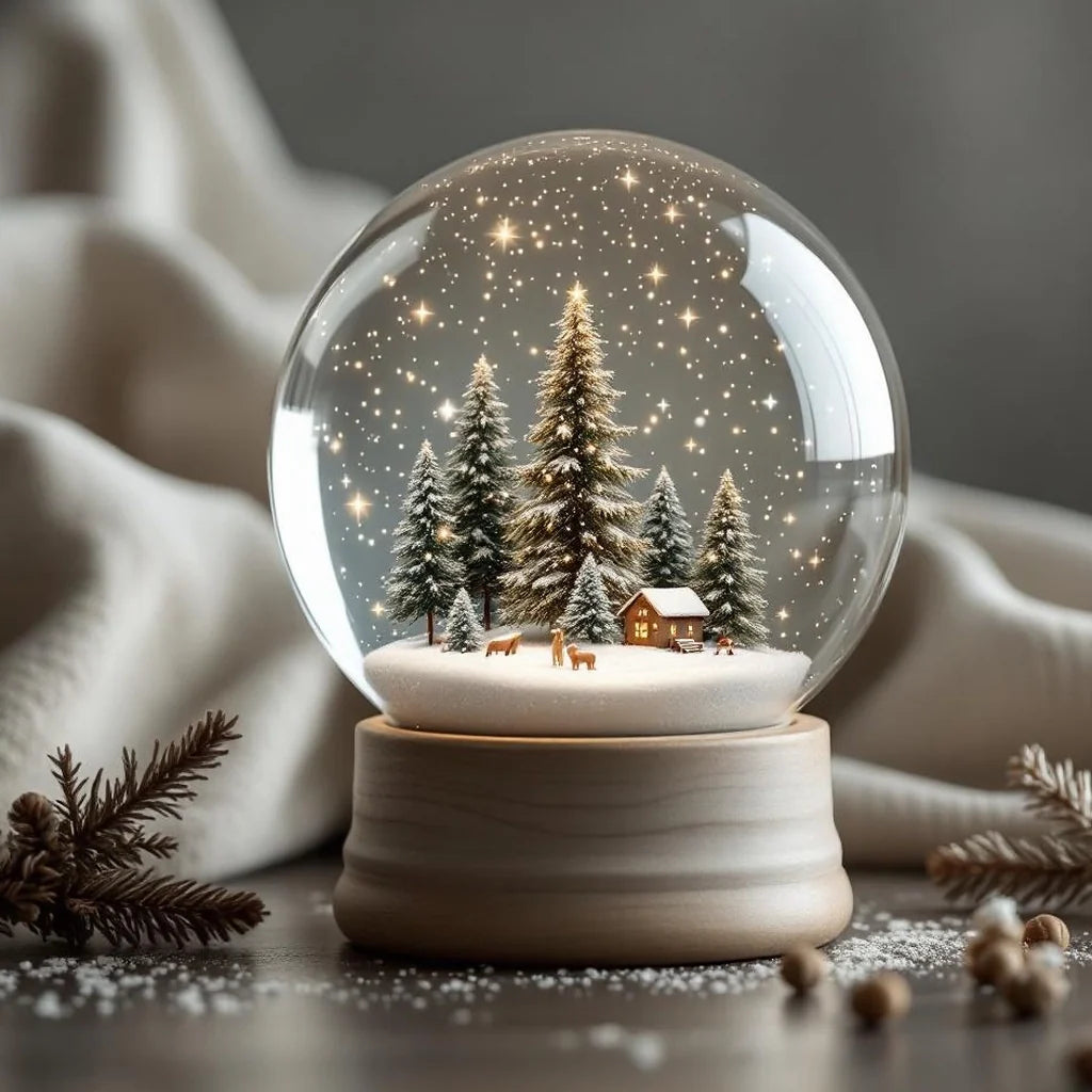 Glass Snow Globe with Neutral Winter Scene