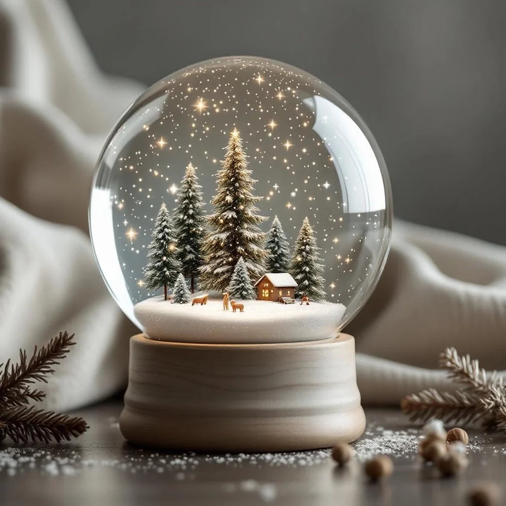 Glass Snow Globe with Neutral Winter Scene