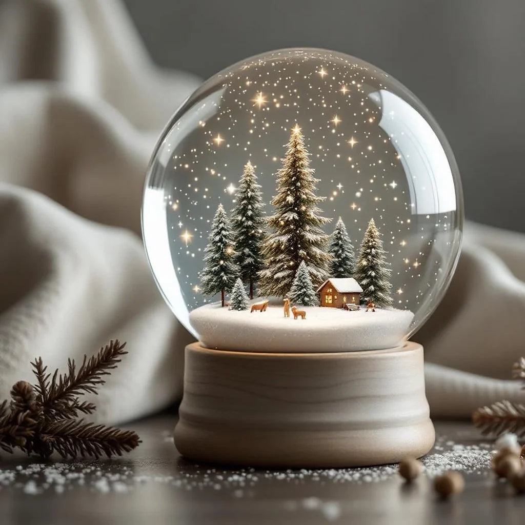 Glass Snow Globe with Neutral Winter Scene