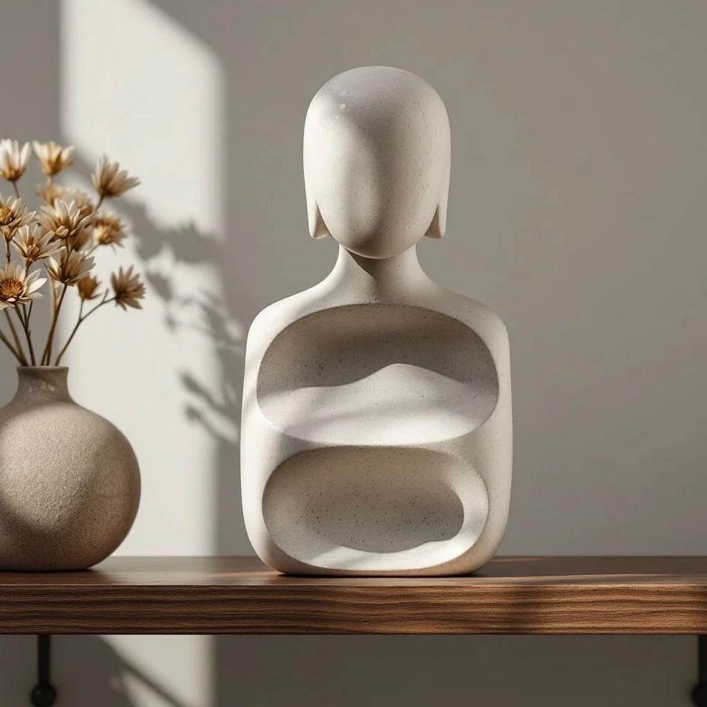 Hand-Carved Stone Statue in Minimal Form