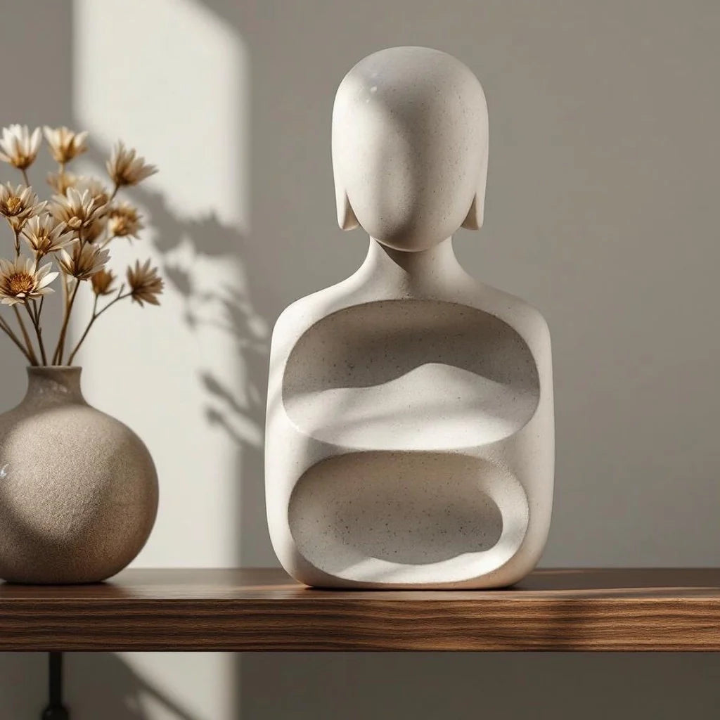 Hand-Carved Stone Statue in Minimal Form