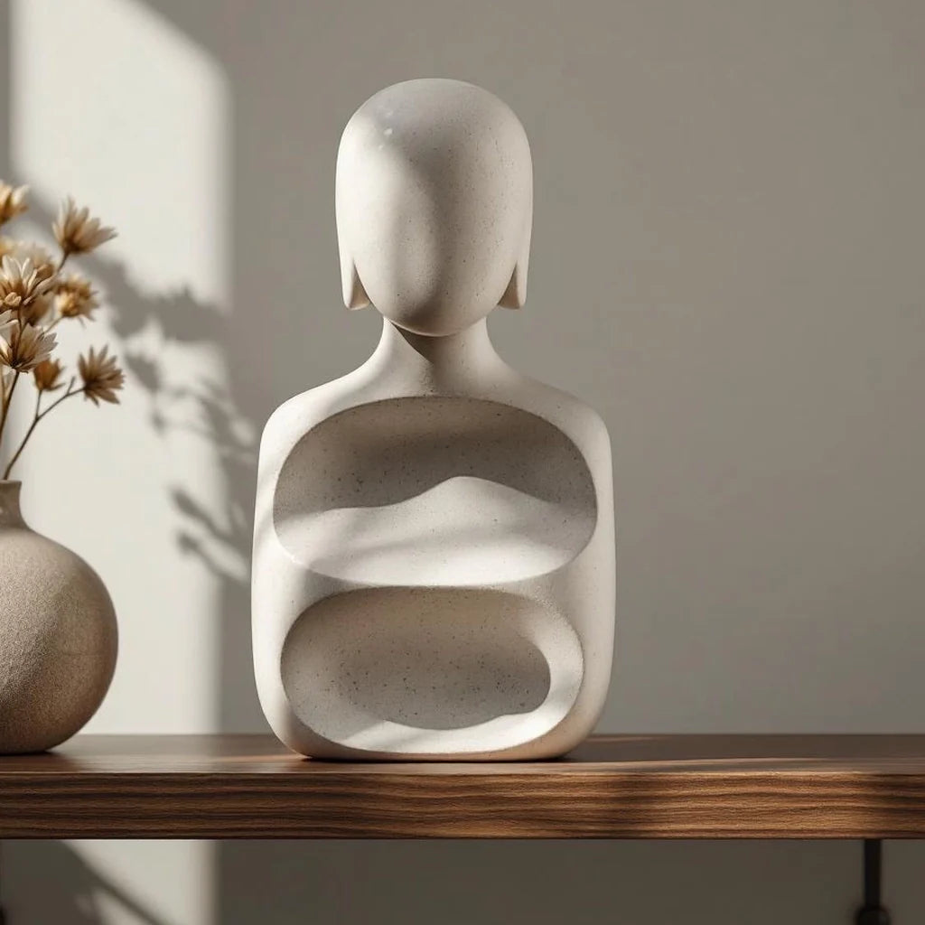 Hand-Carved Stone Statue in Minimal Form