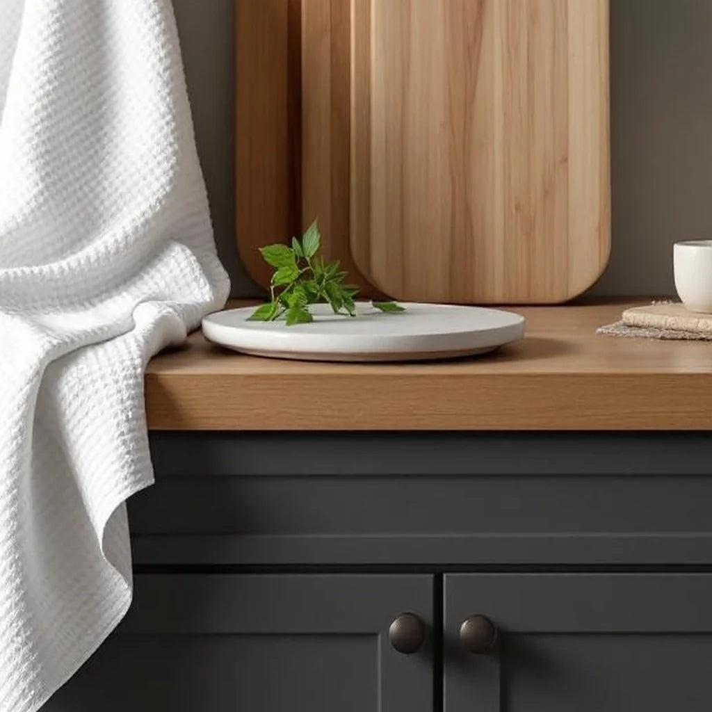 Kitchen Towel Set in Waffle Weave White