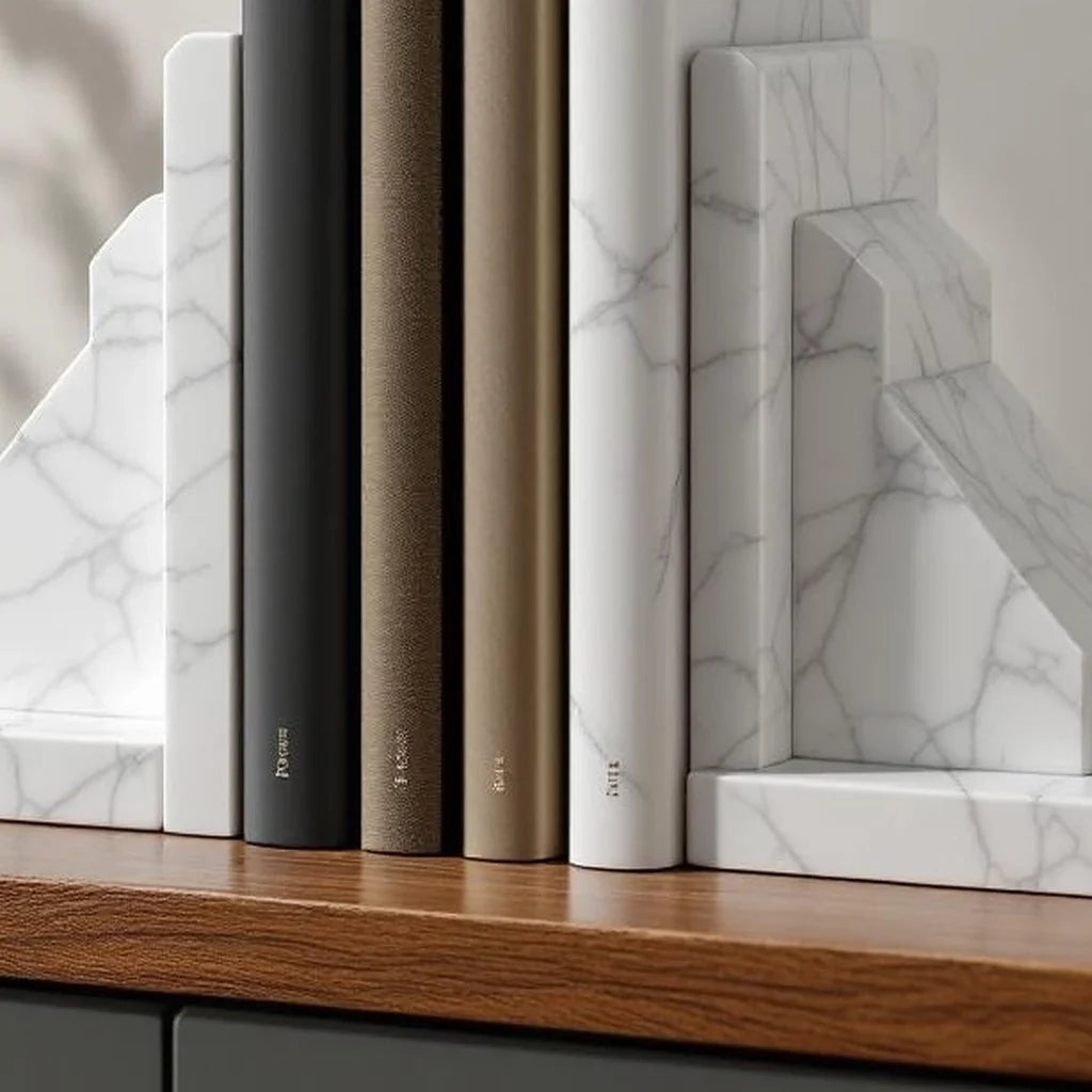 Marble Bookends Set in Soft White Vein