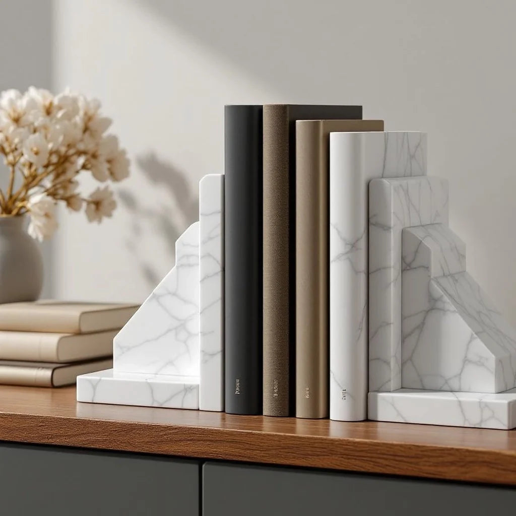 Marble Bookends Set in Soft White Vein