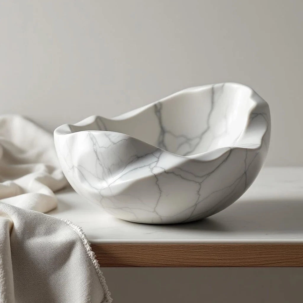 Marble Sculptural Bowl in Cloud White