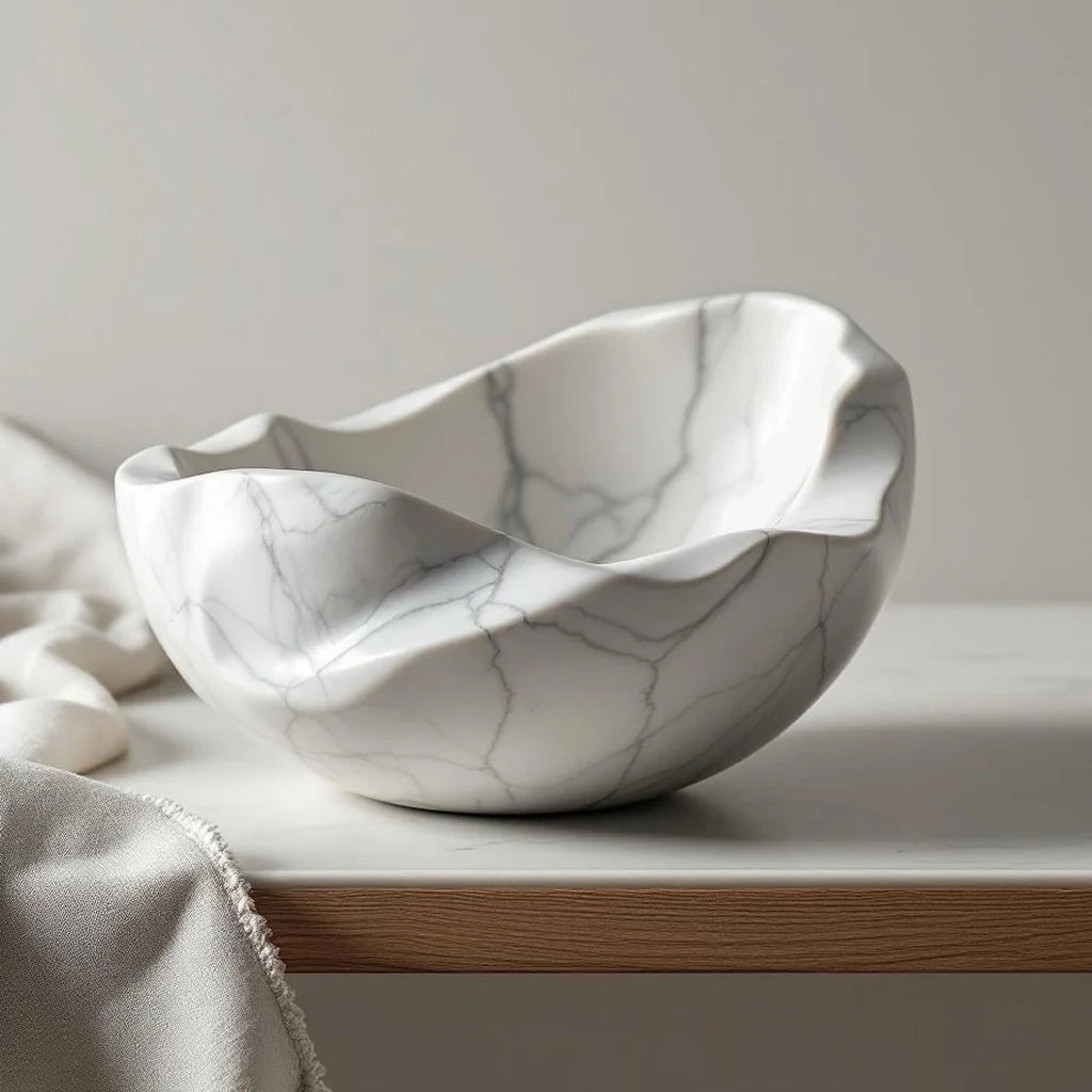 Marble Sculptural Bowl in Cloud White