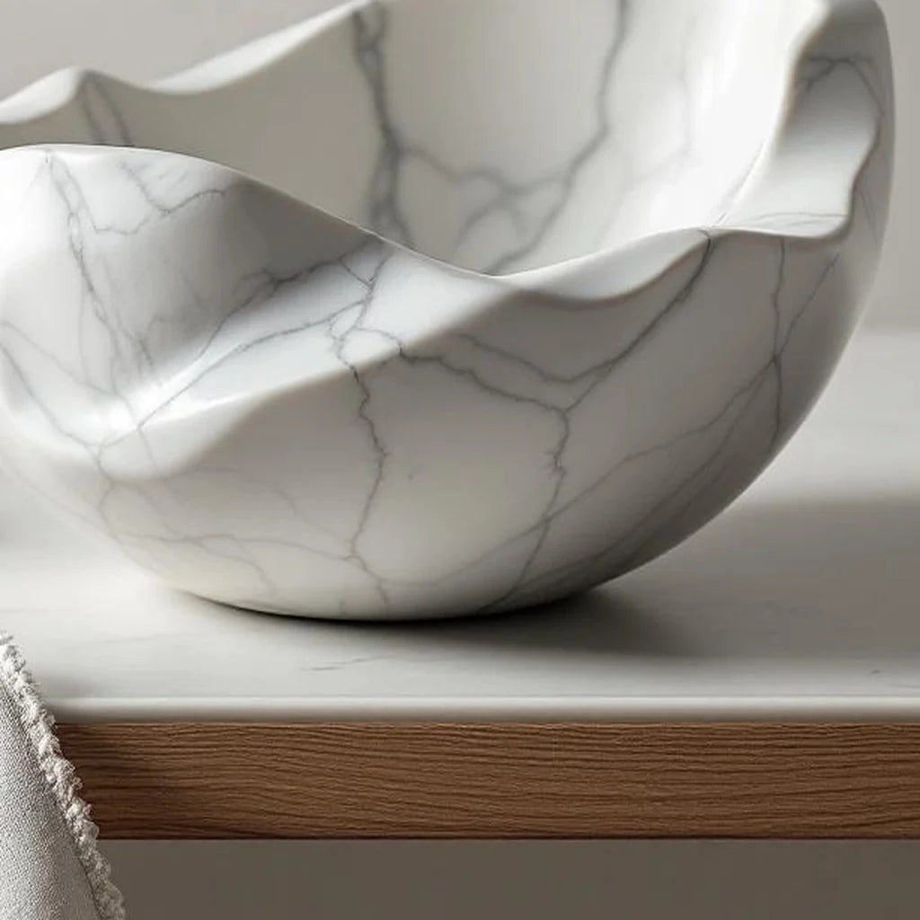 Marble Sculptural Bowl in Cloud White
