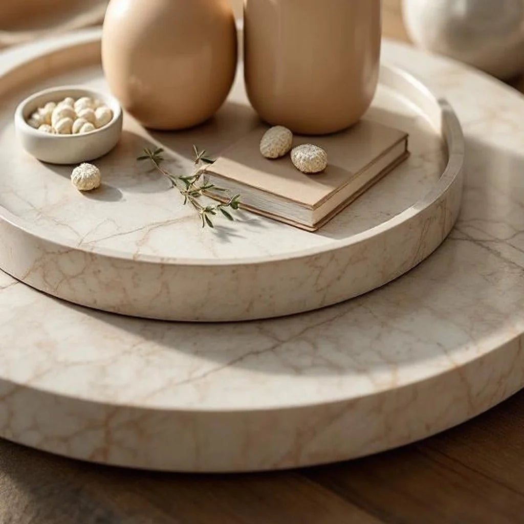 Oversized Decorative Tray in Polished Travertine
