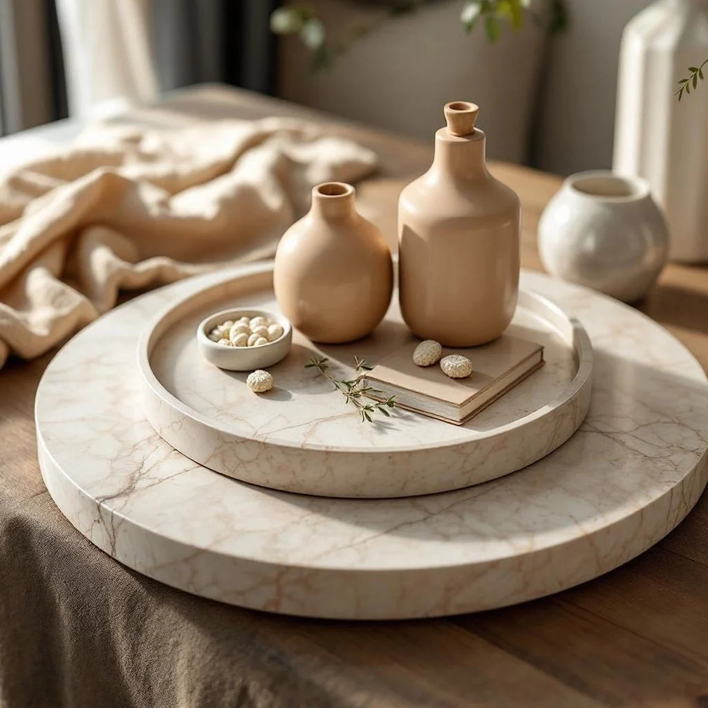 Oversized Decorative Tray in Polished Travertine