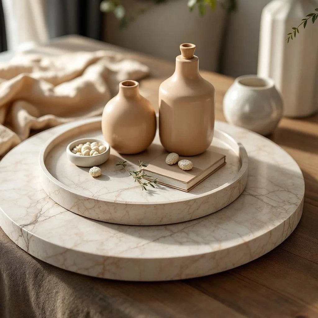 Oversized Decorative Tray in Polished Travertine