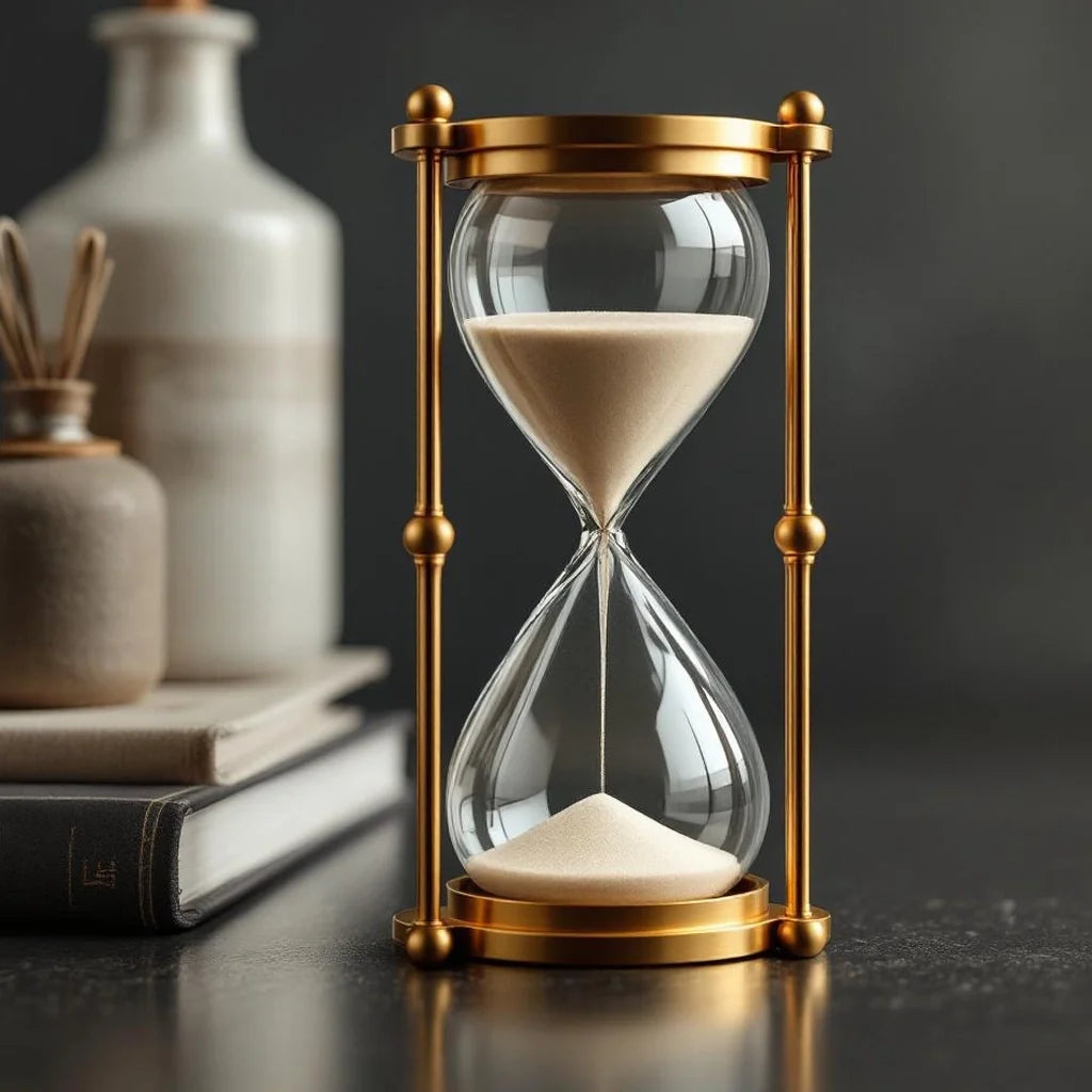 Sandglass Hourglass in Clear Glass and Brass