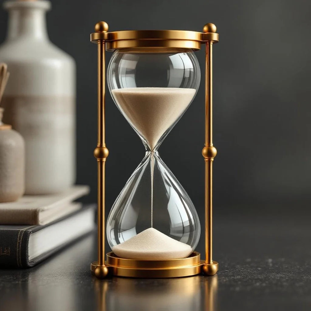 Sandglass Hourglass in Clear Glass and Brass