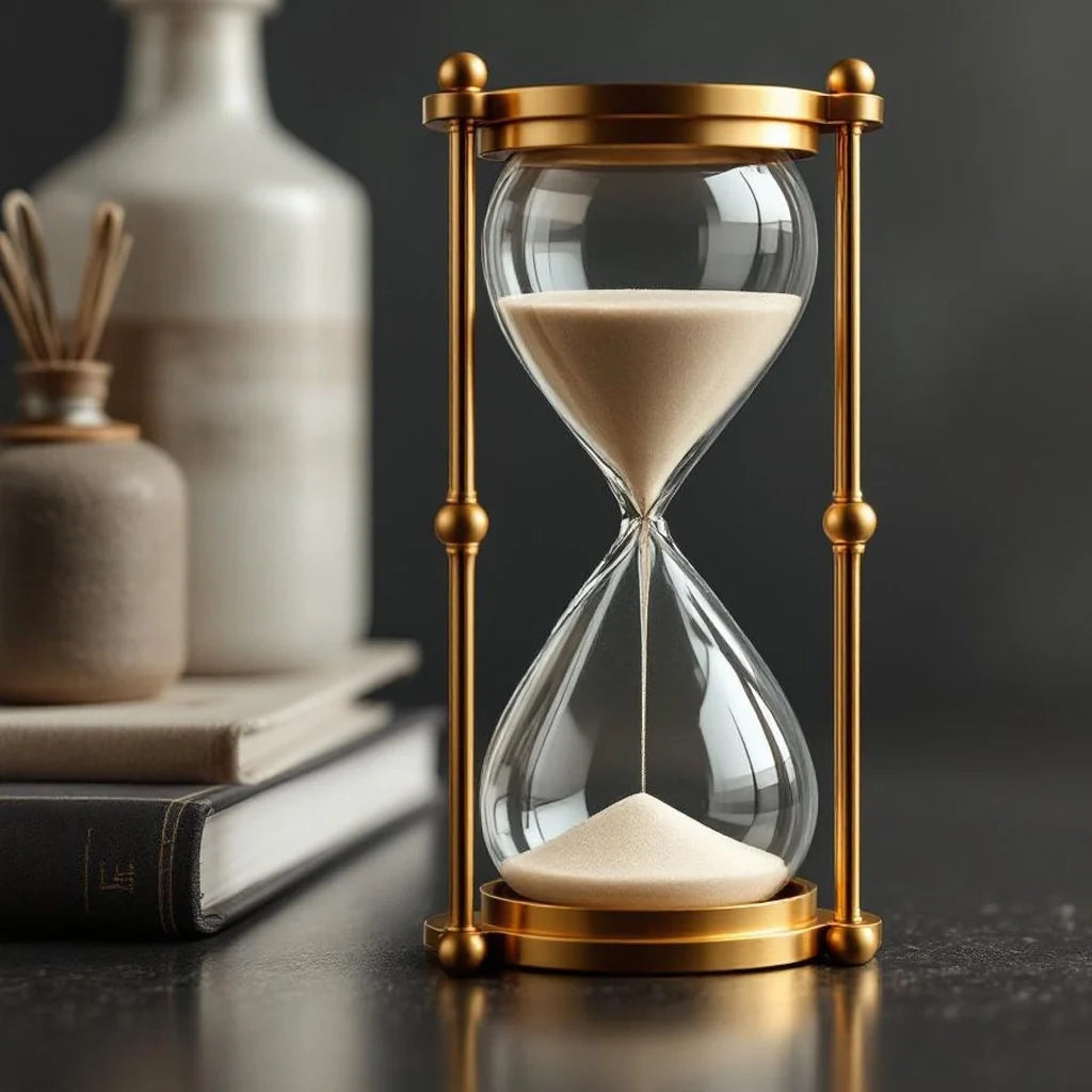 Sandglass Hourglass in Clear Glass and Brass