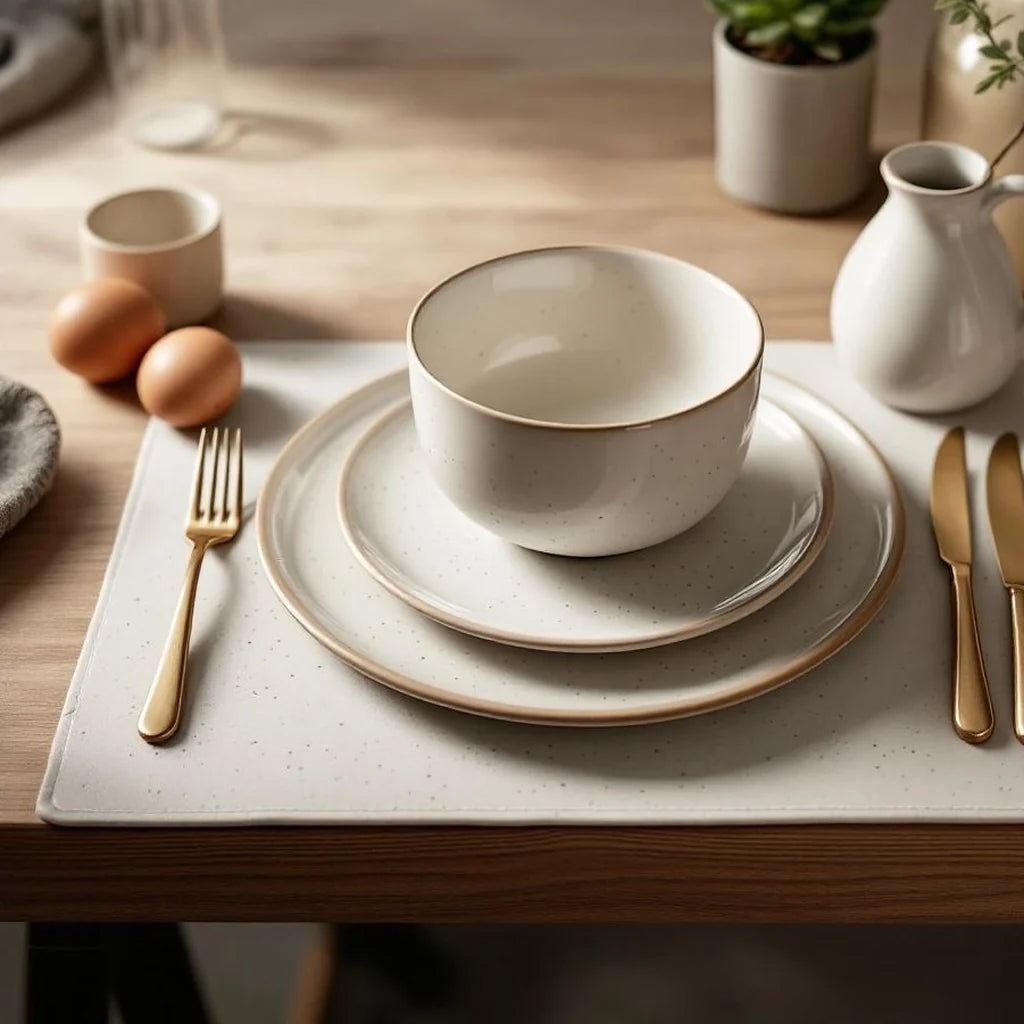 Stoneware Placemats Set in Speckled Sand