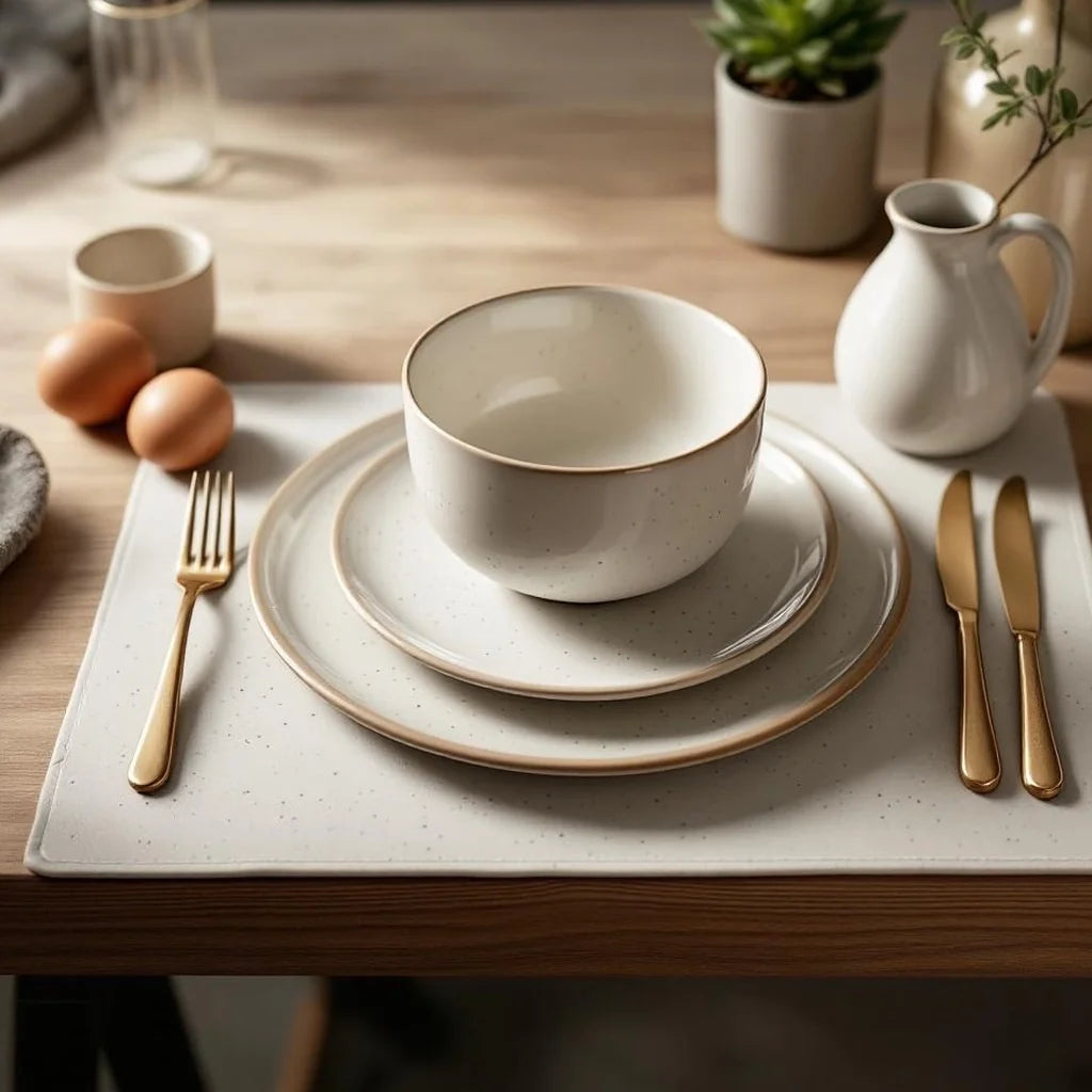 Stoneware Placemats Set in Speckled Sand
